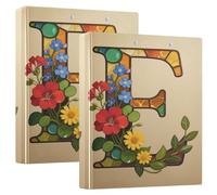 1-1/2 Inch Notebook Binders Glass Flower Letter E Three Ringing Notebook Binders with Clipboard 2 Pack School Supply 200 Sheets