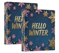1-1/2 Inch Notebook Binders Hello Winter Gold Pink Blue Snowflake Round Rings Notebook Binders with Clipboard 1 Pack School Binder 200 Sheets