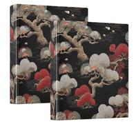 1-1/2 Inch Notebook Binders Japanese Style Tree Pearl Black Round Rings Notebook Binders with Clipboard 2 Pack School Supplies Binder 200 Sheets