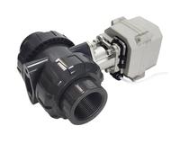 1-1/2“ Plastic Motorised Ball Valve 15Nm Actuator with PVC True Union DN40 Ball Valve 2/3/5/7 Control Wires Compatible with Water Treatment(NPT Thread_DC12V_CR301)