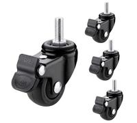 1/1.25 Inch Mini Threaded Stem Casters Wheel,with Brakes,Screw Diameter M6/8x15,TPE Rubber Swivel Castors Wheel No Noise,for Small Shopping Carts & Funiture Wheels Set of 4 (1in M8x15)