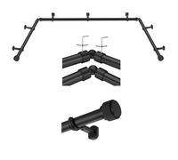 1-1/8 Inch Corner Curtain Rod for Windows - Telescoping Bay Window Curtain Rods - Solid Aluminum Finials - Adjustable Concealed Mounting Bracket - 36-72"Center Rod - 20-36"Side Rods - Black