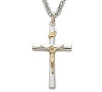 1 1/8" Sterling Silver Crucifix Necklaces in a 2-Tone Flared Design on 24" Chain