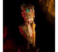 1/10 Fantasy Queen Bust Resin Model Kit, Unassembled and Unpainted | 1/10 scale bust, crowned queen with ornate feathered headdress, unassembled garage kit, unpainted for your own finish
