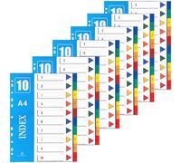 1-10 Part File Dividers A4【6 Pack】 Plastic A4 Folder Dividers for Ring Binders with11-Holes, Multi Colours File Divider for Lever Arch, Multipurpose Porous Index Dividers for School Home Work Office