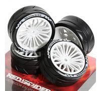 1/10 RC Car Tires and Wheels Set, On-Road Touring & Drift Tires with Foam Inserts, High Grip Rubber, 12mm Hex Compatible with Tamiya Traxxas HSP RC Cars (4 Pack) (Wite)