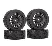 1:10 RC Rally Car Tyres, KINGCOO 4 Pieces 65 mm Rubber Tyres and Plastic Vintage Wheel Rims for 1/10 RC On-Road Rally Truck Racing Drift Car for Kyosho Tamiya HPI HSP TT02 (Black)