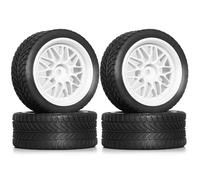 1/10 RC Rally Tires & Wheels - 12mm Hex Rubber Tyres for Tam-iya XV02/XV01/TT02 for HPI for KYOSHO, PTG2 - On-Road Racing Grips(White)