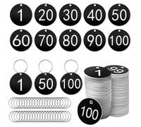 1-100 Number Tags, 35mm Engraved Round Numbered Marking Identification Tags with Metal Rings for Organized Coded Key Box Cabinet Plant Coding Tag (Black)