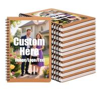 1-100 Pack Bulk Personalised A5 Spiral Bound Notebook Lined, Custom Printed Image/Text/Logo 100 Pages/50 Sheets Kraft Cover Notebook for Office School Travel Diary and Corporate Branding Gift