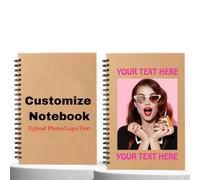 1-100 Pack Personalised Full Color Printing Spiral Notebook Gift, Custom Name/Text A5 Kraft Cover Journal, 21x14.2cm Lined Pages for Birthday Anniversaries Thanks or Corporate Branding Present