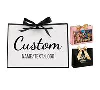 1-100 Pcs Custom Your Image/Name/Text/Logo Gift Bags - 32x25x11cm - Personalised White & Black Ribbon Bow Gift Bag for Birthday, Valentine's Day, Wedding, Anniversary, Festive Present Giving