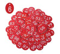 1-100 Plastic Number ID Tags Plastic Number Tags Engraved Number Laber Tag Keychain Label Round Key Ring for Office, Hotel, Mailbox, Dormitory (1-100 Red)