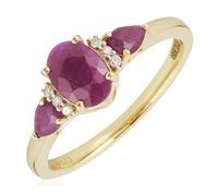 1.10ct African Ruby & 0.03ct Diamond Trilogy Ring 9ct Gold YELLOW GOLD SIZE L
