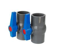 1-10PCS 20/25/32/40/50/63mm Blue Handle Grey PVC Ball Valve Pipe Socket Aquarium Fish Tank Connectors Fittings(Grey (Female Thread),20MM_10 PCS)