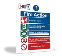 1-10pk Fire Action Notice Sign Self Adhesive, Fire Exit Sticker 20x15cm (1) | Long lasting | Easy application | ISO Compliant | Multipack fire action sign, use with fire exit signs & fire call point sign
