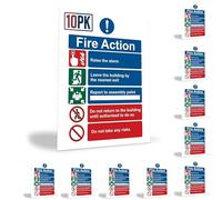 1-10pk Fire Action Notice Sign Self Adhesive Fire Exit Sticker 20x15cm (10) | Long lasting | Easy application | ISO Compliant | Multipack fire action sign, use with fire exit signs & fire call point sign