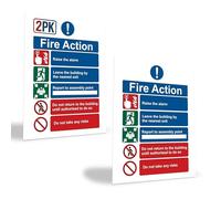 1-10pk Fire Action Notice Sign Self Adhesive, Fire Exit Sticker 20x15cm (2) | Long lasting | Easy application | ISO Compliant | Multipack fire action sign, use with fire exit signs & fire call point sign