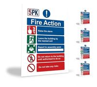 1-10pk Fire Action Notice Sign Self Adhesive, Fire Exit Sticker 20x15cm (5) | Long lasting | Easy application | ISO Compliant | Multipack fire action sign, use with fire exit signs & fire call point sign
