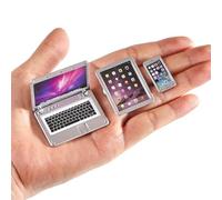1:12 1:6 Scale Dollhouse Decor Accessories Laptop, Miniature Laptop Tablet Smart Phone Stuff Doll House Mini Play Set Accessories (Silver)