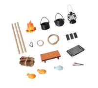 1/12 Camping Accessories with Cooking Utensil and Campfire Realistic Flame Effect for Miniature Scene Display Setting Realistic Campfire Doll House Scene Props
