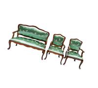 1/12 Doll House Living Room Furniture Set 3Pieces Sofa Chair With Green Cloth Cushions For Model Craft Project Setting Doll House Sofa Set