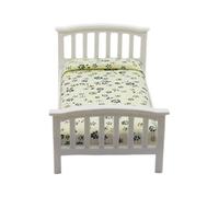 1/12 Doll House Single Bed With Flower Print Bedding Wooden Minature Bed Bedroom Scene Display Accessories Furniture Wooden Doll House Furniture