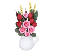 1:12 Dollhouse Flower Pot Lifelike Artificial Mini Potted Plant for Gardening Ornament Doll House Accessory White Ceramic Clay Iron Wire