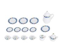 1:12 Dollhouse Kitchen Miniature Porcelain Flower Tea Cup Set 15pcs Elegant High Simulation Tea Set Miniature for Dollhouse Decor Living Room Display Famille Rose Porcelain (blue geometric figure)