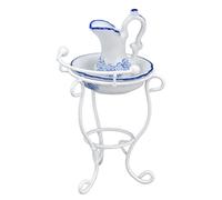 1:12 Dollhouse Washbasin Stand Kettle and Basin Realistic Exquisite Miniature Bathroom Accessories for Dollhouse Bedroom Bathroom Decor Metal Ceramic 5.2cm Length