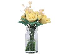 1:12 Dollhouse Yellow Rose Model Cute Simulated Miniature Clay Flower Decoration Accessories Gift for Dollhouse Scenes and Collectors Clay Material Iron Wire Glass Bottle