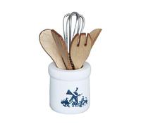 1/12 Kitchen Tool Set With Ceramic Stand 6PCS Wooden Utensils For Cooking Display Doll House Accessories