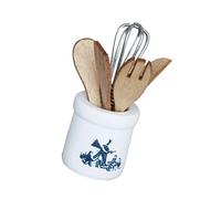 1/12 Kitchen Tool Set With Ceramic Stand 6PCS Wooden Utensils For Cooking Display Doll House Kitchen Accessories