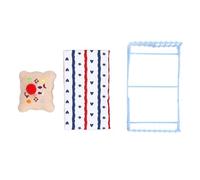 1:12 Miniature Bed Metal Structure Cute Pattern Sponge Cloth Mattress Dollhouse Accessory Set Bedroom Furniture Role Playing Game Decor Item (Stripe Pattern)