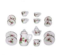 1/12 Miniature Porcelain Tea Set,15Pcs/Set Miniature Tea House Accessories,Mini Teapot Cup Plate Dollhouse Kitchen Accessories