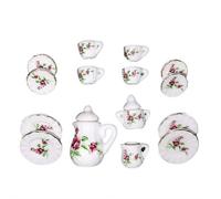 1/12 Miniature Porcelain Tea Set,15Pcs/Set Miniature Tea House Accessories,Mini Teapot Cup Plate Dollhouse Kitchen Accessories