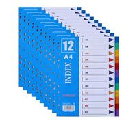 1-12 Month Part File Dividers A4, 【10Pack】 Plastic A4 Folder Dividers for Ring Binders with11-Holes & Content List, Multi-Colour Index Dividers for Lever Arch Files Ideal for Office School