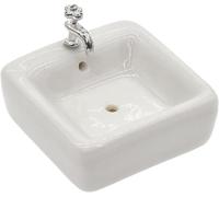 1:12 Scale Ceramic Sink with Removable Faucet - Miniature Dollhouse Bathroom and Kitchen Accessories for Victorian Style Decor, Realistic Doll House Furniture (Durable Resin Basin Set)