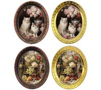 1/12 Scale Doll House Decoration Iron Miniature Picture Frame With Cats And Rose Artwork Oil Painting Photo 4PCS Realistic Miniature Painting