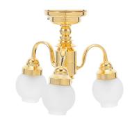1:12 Scale Dollhouse Chandelier: 3-head Miniature Ceiling Light with Golden Metal Finish, Victorian Style Dollhouse Lighting Fixture Mini Ceiling Lamp for Miniature Room Decor, Diy Hobbyists