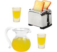 1:12 Scale Dollhouse Kitchen Accessories, Miniature Toaster with 2 Slices, 2 Orange Juice Cups & 1 Pitcher, Mini Stuff for Utensil Gadget Scene Breakfast Decor DIY Birthday Gift, Doll Realistic Items