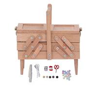 1:12 Scale Dollhouse Sewing Box Kit, Miniature Sewing Thread Scissors Set, Birch Wood Craft Box with Buttons Snaps Lace for Dollhouse Decoration Accessories