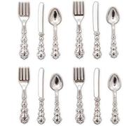 1/12 Scale Dolls House Miniature Cutlery, 12Pcs Knife and Fork Dollhouse Kitchen Accessories, Dolls House Accessories, Silver