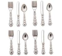 1/12 Scale Dolls House Miniature Cutlery Set Fork Spoon Silverware Dollhouse Kitchen Accessories, Silver 12PCS for Daily Use