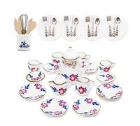 1/12 Scale Dolls House Miniature Tea Set Plates and Cutlery Kitchen Utensils Dollhouse Accessories, Purple Blossom