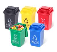 1:12 Scale Mini Wheelie Bin: 5Pcs Colourful Miniature Sorting Trash Can Model - Dollhouse Recycling Bin with Lids - Tiny Vehicle Garbage Cans Toy for Micro Scene Ornament, Random Style