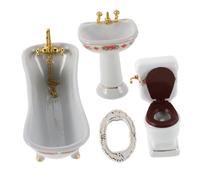 1:12 Scale Miniature Bathroom Furniture Set for Kids Ceramic Bathtub Toilet and Sink Dollhouse Accessories for Pretend Play