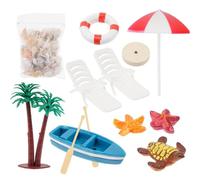 1/12 Scale Miniature Beach Scene Display Furniture Set Doll House Accessories With Lounge Parasol Seashells Boat Model Doll House Accessories