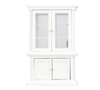 1:12 Scale Miniature Bookshelf Cabinet, Dollhouse Furniture Decoration with Double Openable Doors, Birch Wood Display Shelf for 1/12 Dollhouse, Miniature Library Decor (White)