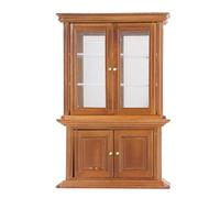 1:12 Scale Miniature Bookshelf, Dollhouse Furniture Cabinet with Double Doors, Birch Wood Mini Shelf for 1/12 Doll House Decoration, Elegant Display Cabinet for Dollroom (Maroon)